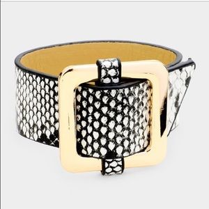 Square Metal Buckle Snake Pattern Leather